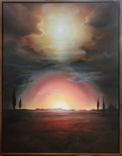 schilderij met twee zonnen in de nacht, middernachtszon
